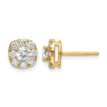 14K Gelbgold Ohrstecker mit 1 ct. Labordiamant im Kissenschliff, Halo-Fassung, komplett, VS/SI+ G+
