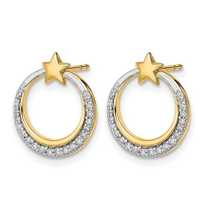 14K Gelbgold polierte Mond- und Sterne-Ohrstecker mit echten Diamanten