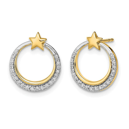 14K Gelbgold polierte Mond- und Sterne-Ohrstecker mit echten Diamanten