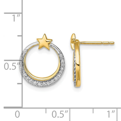 14K Gelbgold polierte Mond- und Sterne-Ohrstecker mit echten Diamanten