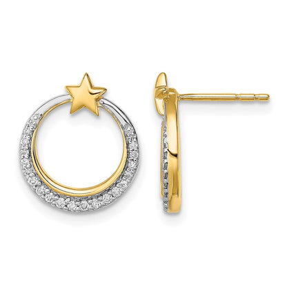 14K Gelbgold polierte Mond- und Sterne-Ohrstecker mit echten Diamanten