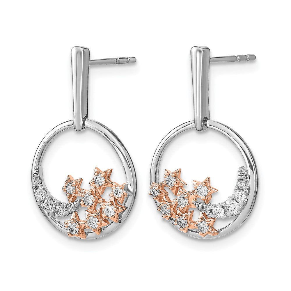 14K Gelbgold Zweifarbig Mond- und Sterne-Kreis Echte Diamant-Ohrstecker
