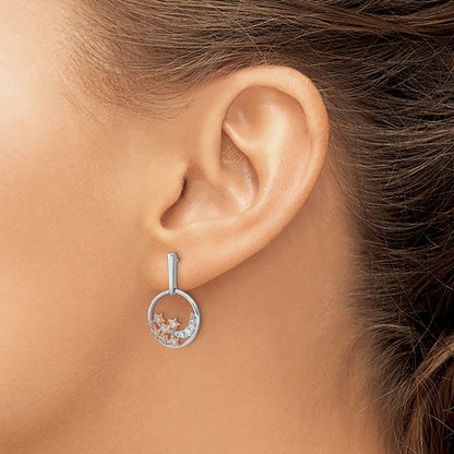 14K Gelbgold Zweifarbig Mond- und Sterne-Kreis Echte Diamant-Ohrstecker