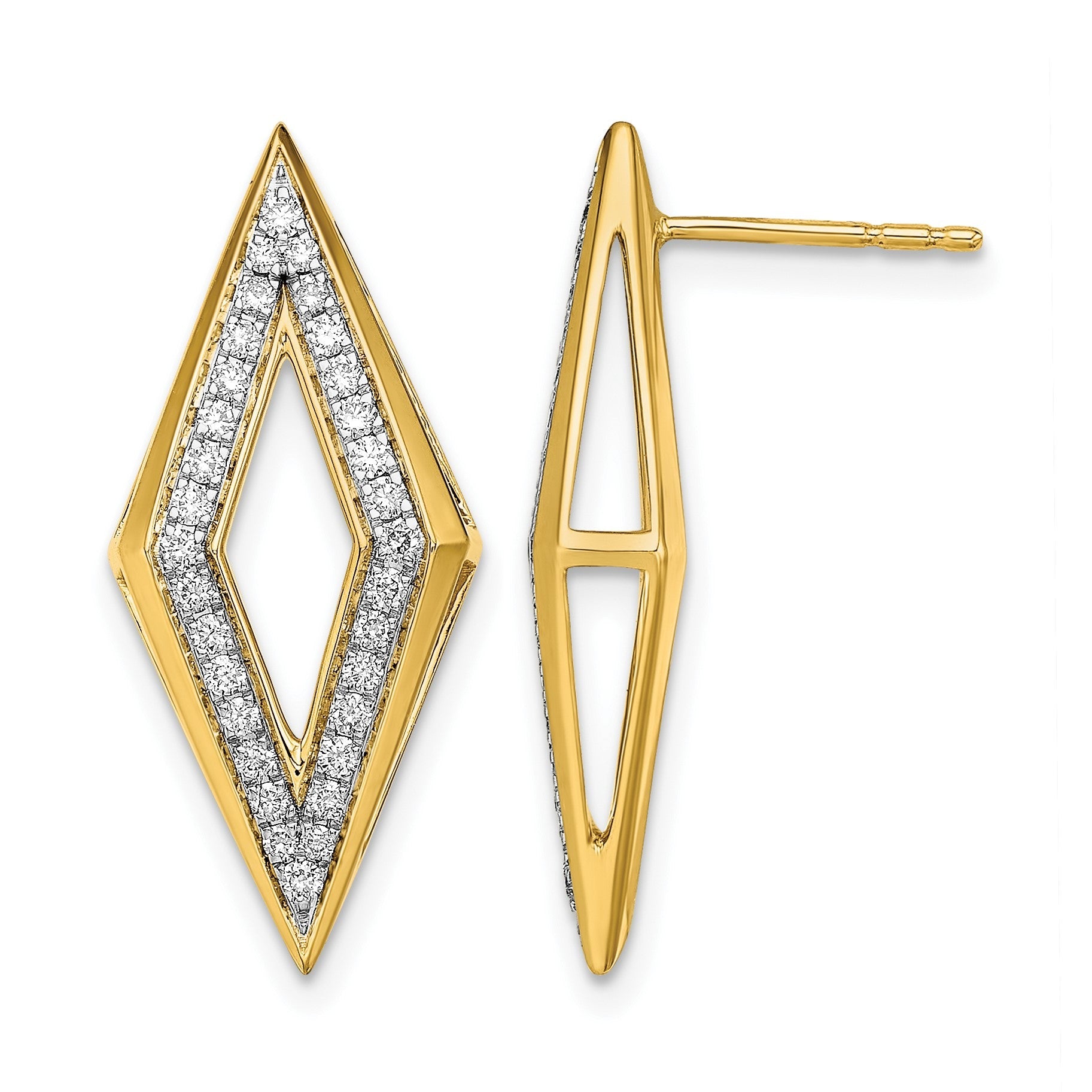 14K Gelbgold Polierte Echte Diamant-Ohrstecker