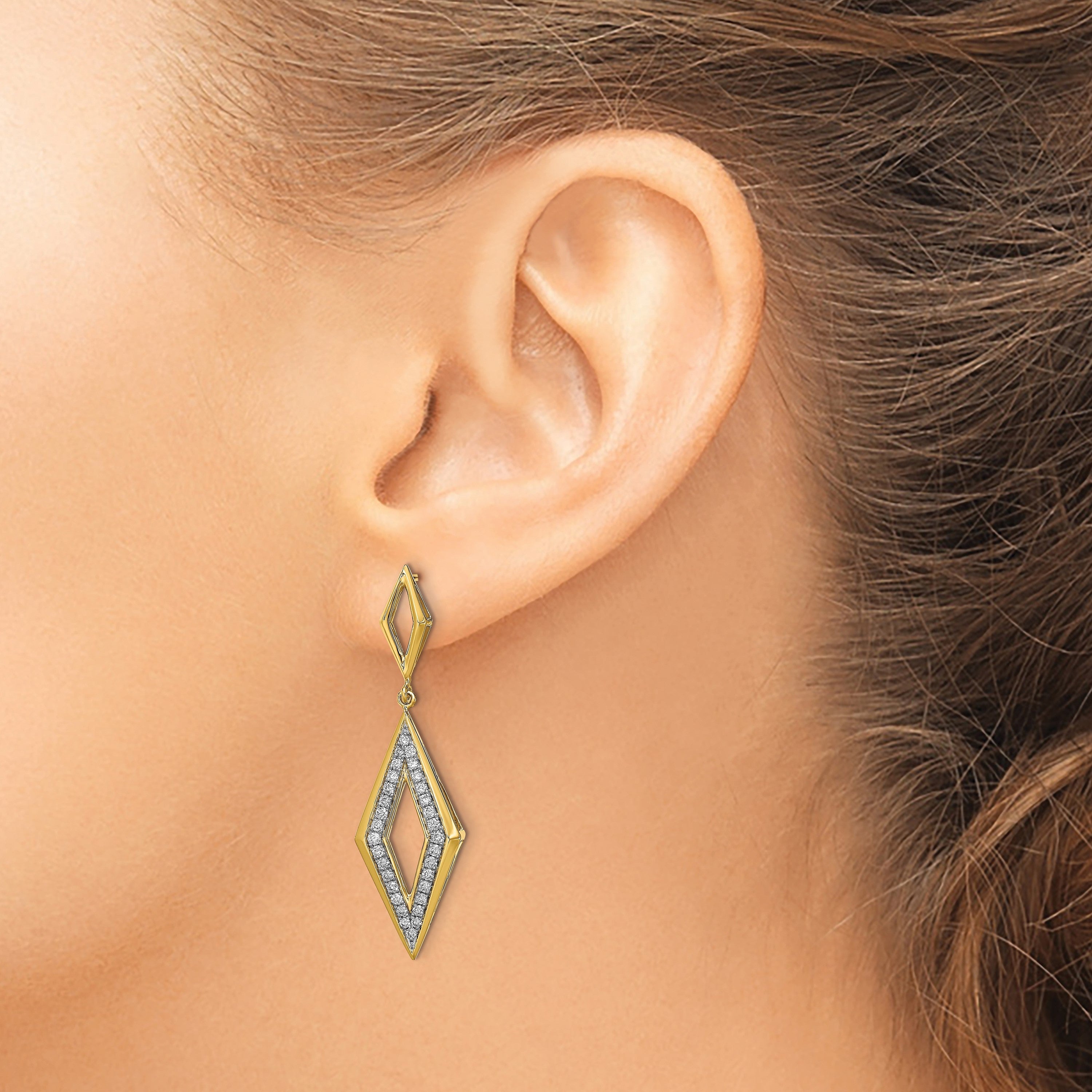14K Gelbgold Polierte Diamant-Ohrhänger mit Steckverschluss