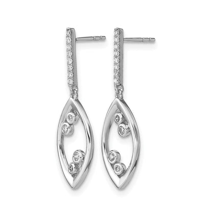 14K Weißgold polierte Fancy-Diamant-Ohrhänger mit Echtdiamant-Stecker