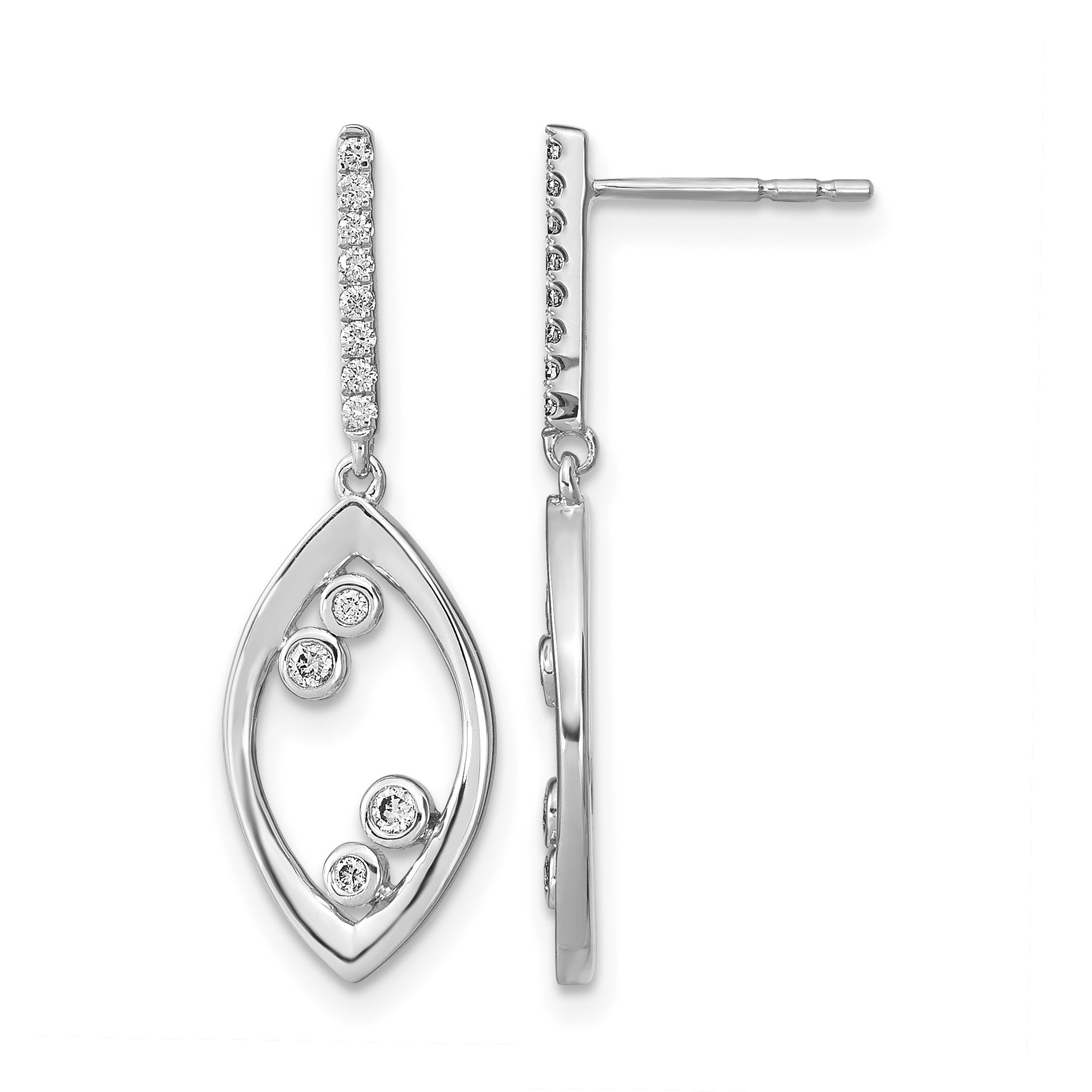 14K Weißgold polierte Fancy-Diamant-Ohrhänger mit Echtdiamant-Stecker