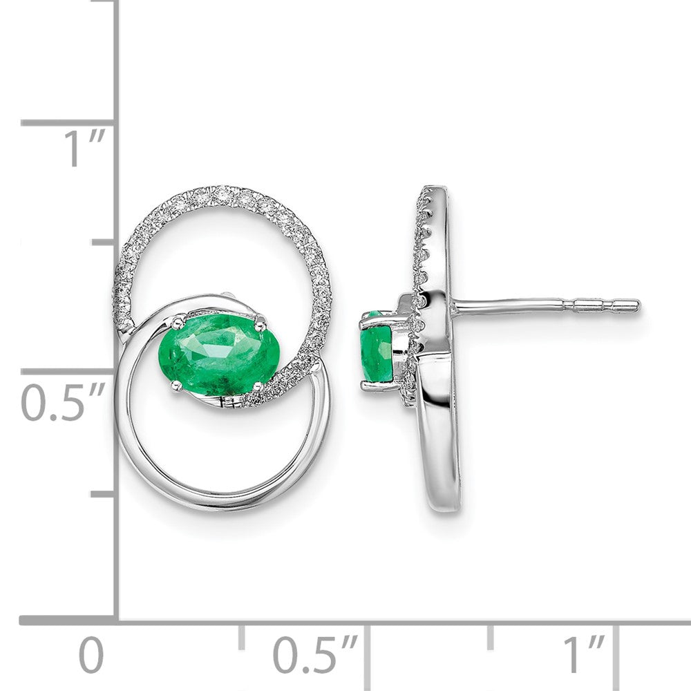 14K Weißgold Ohrstecker mit doppeltem Kreis, Smaragd und echten Diamanten