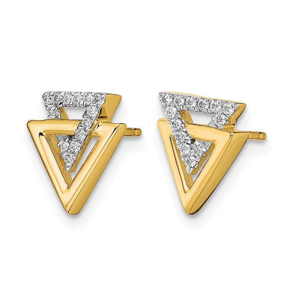 14K Gelbgold polierte Dreieck-Ohrstecker mit echten Diamanten