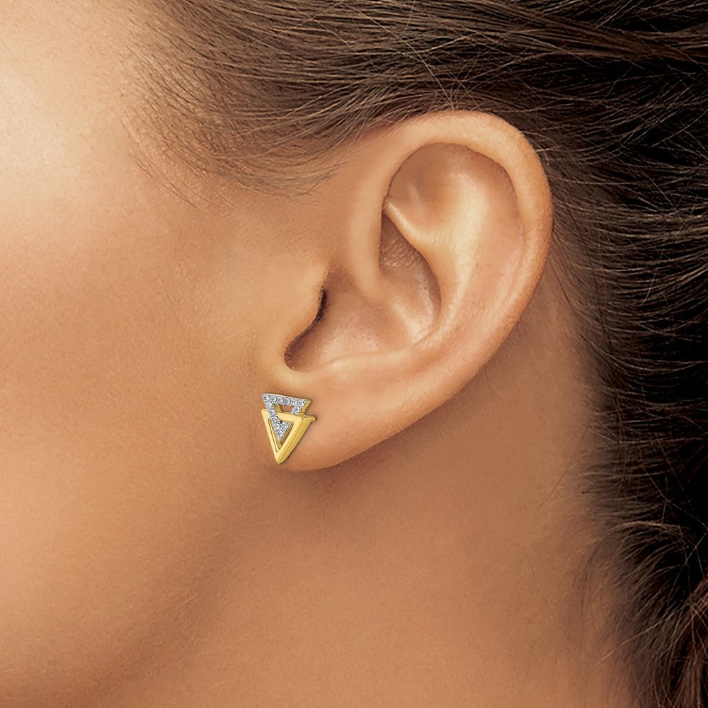 14K Gelbgold polierte Dreieck-Ohrstecker mit echten Diamanten