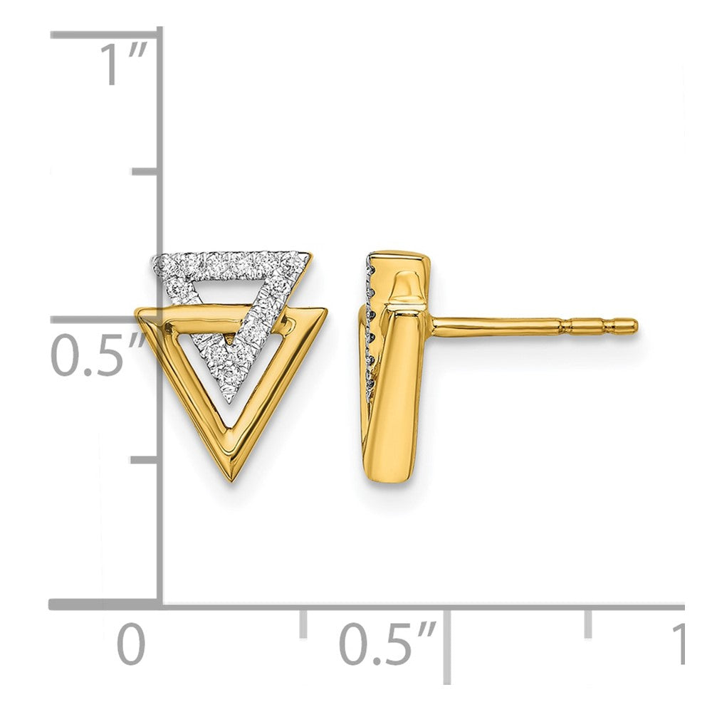 14K Gelbgold polierte Dreieck-Ohrstecker mit echten Diamanten