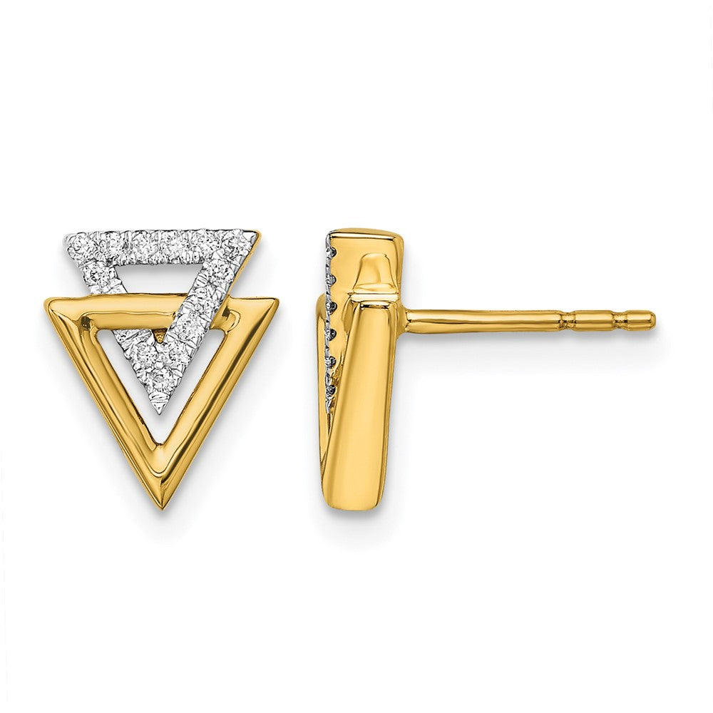 14K Gelbgold polierte Dreieck-Ohrstecker mit echten Diamanten