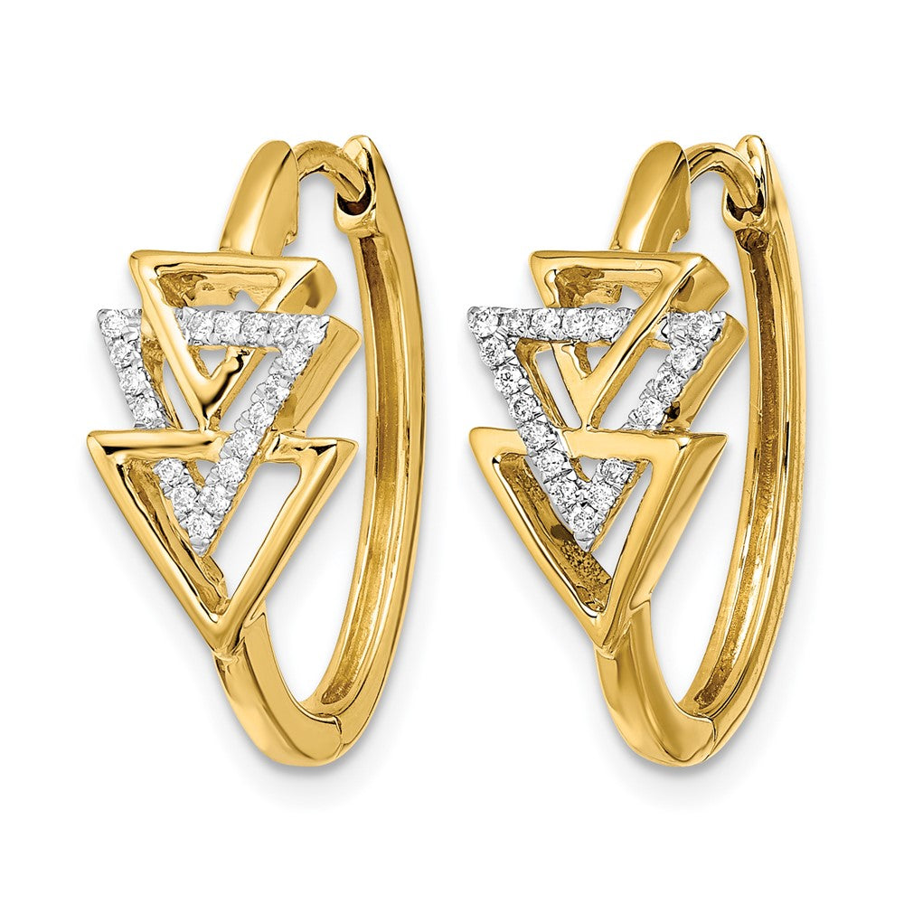 14K Gelbgold polierte Dreifach-Dreieck-Creolen mit echten Diamanten