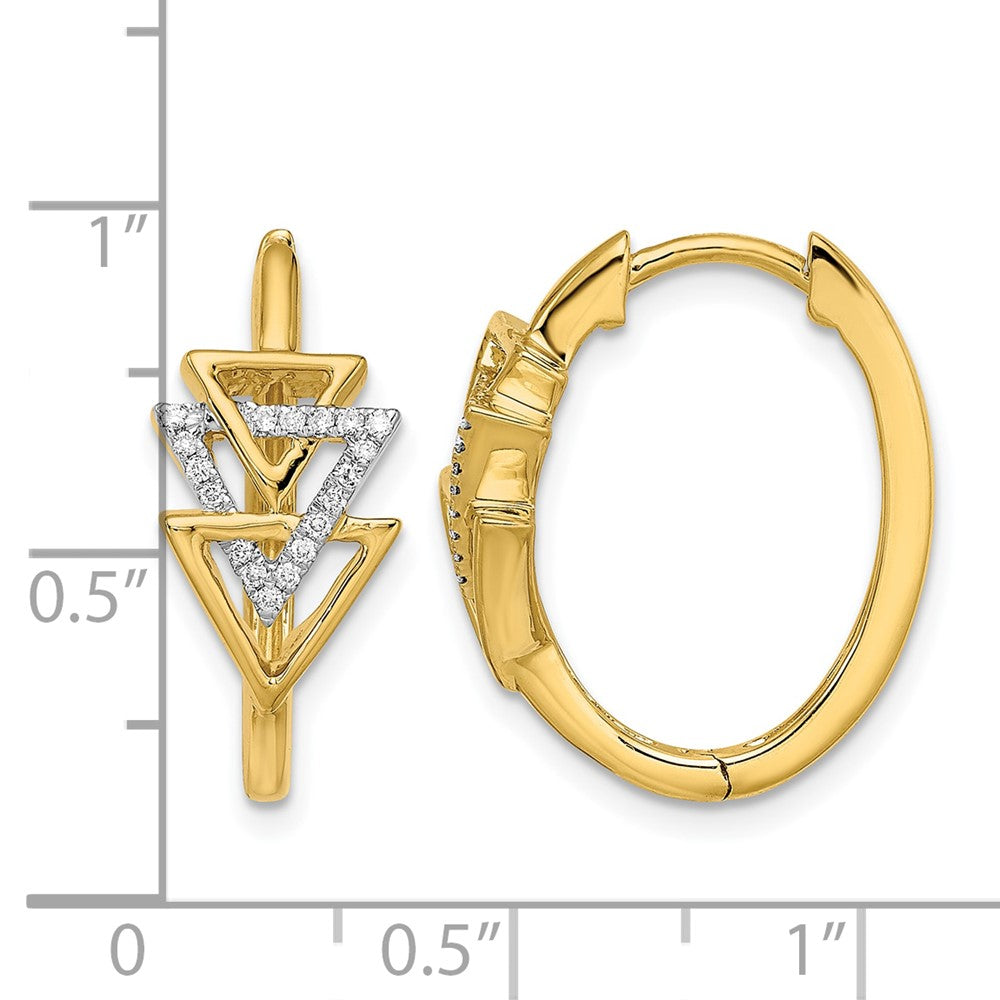 14K Gelbgold polierte Dreifach-Dreieck-Creolen mit echten Diamanten
