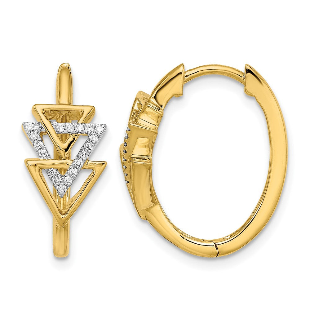 14K Gelbgold polierte Dreifach-Dreieck-Creolen mit echten Diamanten