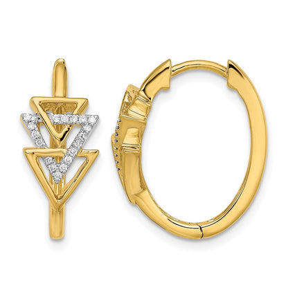 14K Gelbgold polierte Dreifach-Dreieck-Creolen mit echten Diamanten