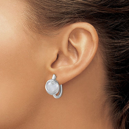14K Weißgold Diamant- und Mondstein-Creolen mit Mond- und Stern-Motiv und Klappscharnier