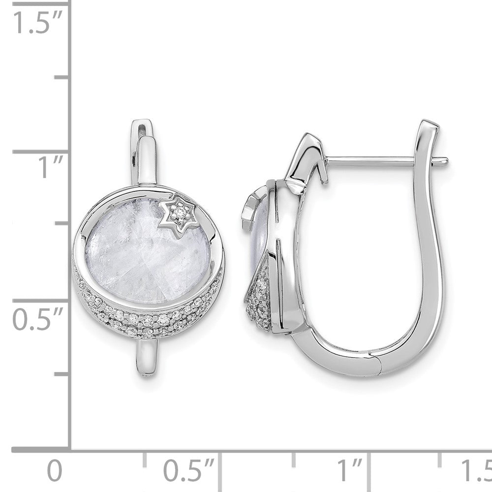 14K Weißgold Diamant- und Mondstein-Creolen mit Mond- und Stern-Motiv und Klappscharnier