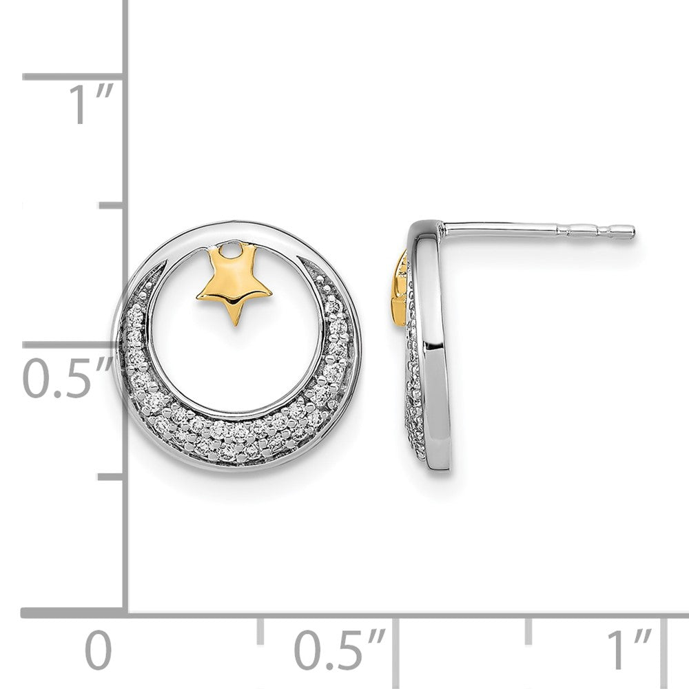 14K Gelbgold-Ohrstecker, zweifarbig, poliert, Mond und Sterne mit echten Diamanten