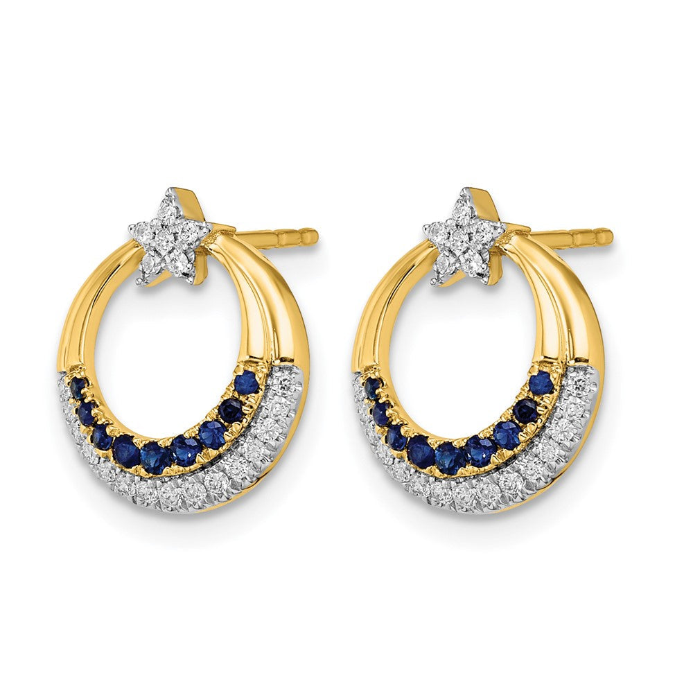 14K Gelbgold Polierte Saphir- und Echt-Diamant-Stern-und-Kreis-Ohrstecker