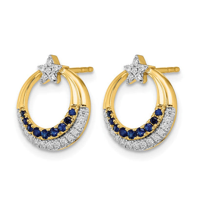 14K Gelbgold Polierte Saphir- und Echt-Diamant-Stern-und-Kreis-Ohrstecker