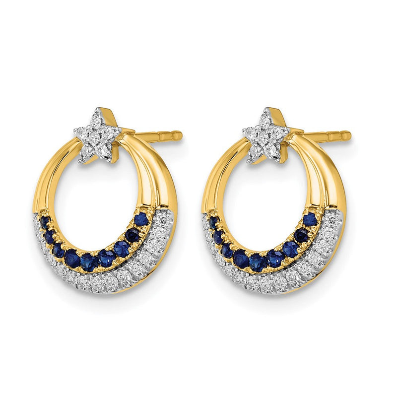 14K Gelbgold Polierte Saphir- und Echt-Diamant-Stern-und-Kreis-Ohrstecker