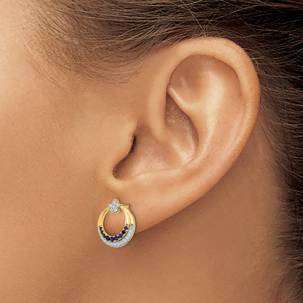 14K Gelbgold Polierte Saphir- und Echt-Diamant-Stern-und-Kreis-Ohrstecker
