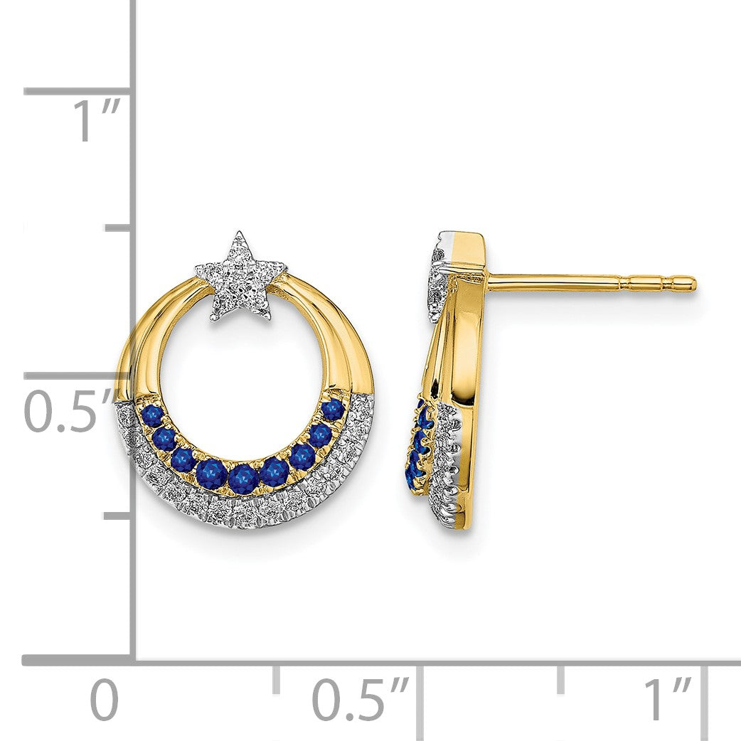 14K Gelbgold Polierte Saphir- und Echt-Diamant-Stern-und-Kreis-Ohrstecker