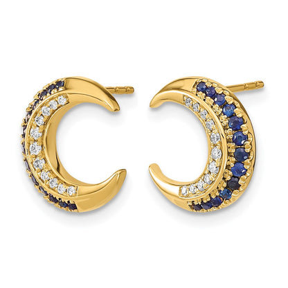 14K Gelbgold Ohrstecker, poliert, mit Mond-Saphir und echtem Diamant