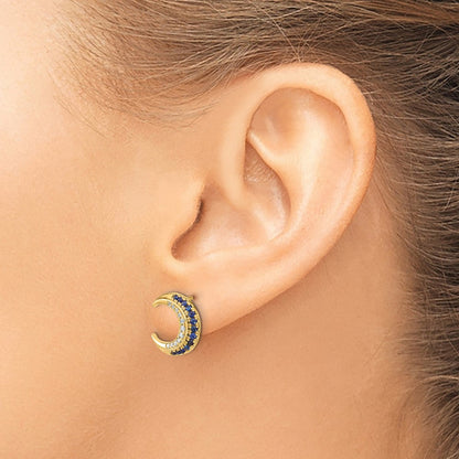 14K Gelbgold Ohrstecker, poliert, mit Mond-Saphir und echtem Diamant