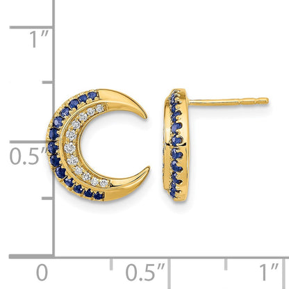 14K Gelbgold Ohrstecker, poliert, mit Mond-Saphir und echtem Diamant