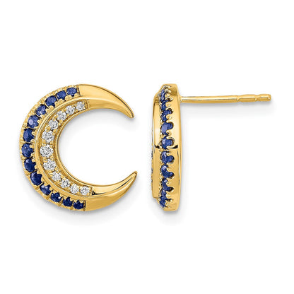 14K Gelbgold Ohrstecker, poliert, mit Mond-Saphir und echtem Diamant