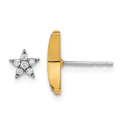14K Gelbgold Zweifarbig Mond-und-Stern Echtdiamant Mismatch-Ohrstecker