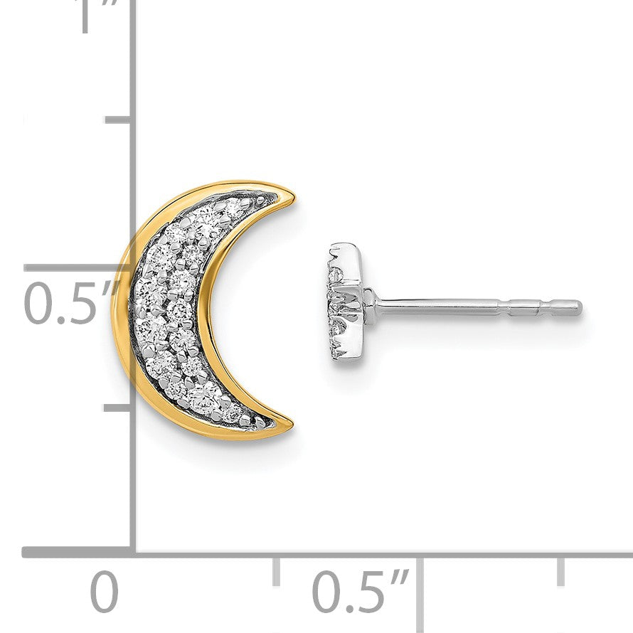 14K Gelbgold Zweifarbig Mond-und-Stern Echtdiamant Mismatch-Ohrstecker