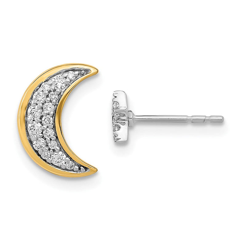 14K Gelbgold Zweifarbig Mond-und-Stern Echtdiamant Mismatch-Ohrstecker