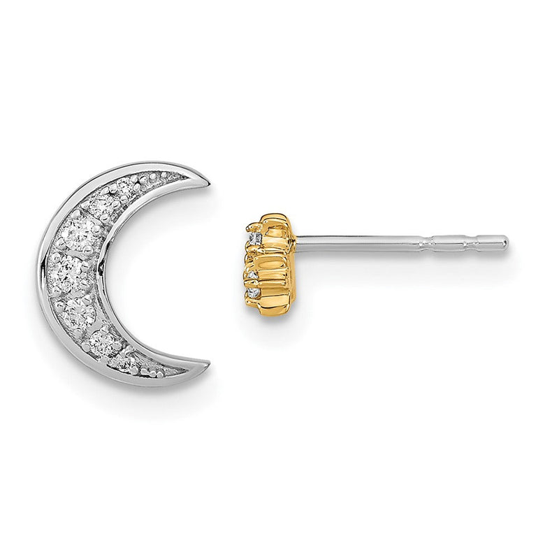 14K Gelbgold Zweifarbig Mond- und 3-Sterne-Ohrstecker mit echten Diamanten, asymmetrisch
