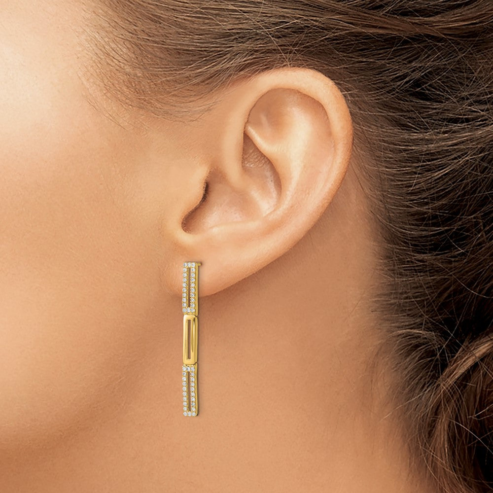 14K Gelbgold Ohrstecker mit 3 polierten Rechteck-Gliedern und Echtdiamanten