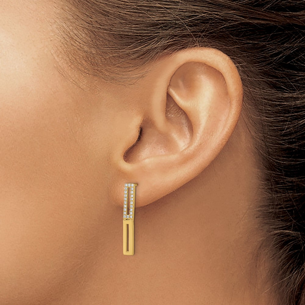 14K Gelbgold Ohrstecker mit 2 polierten rechteckigen Gliedern und echten Diamanten