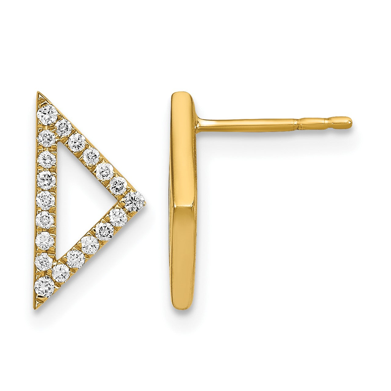 14K Gelbgold Ohrstecker, asymmetrisches Dreieck, poliert, mit echtem Diamant