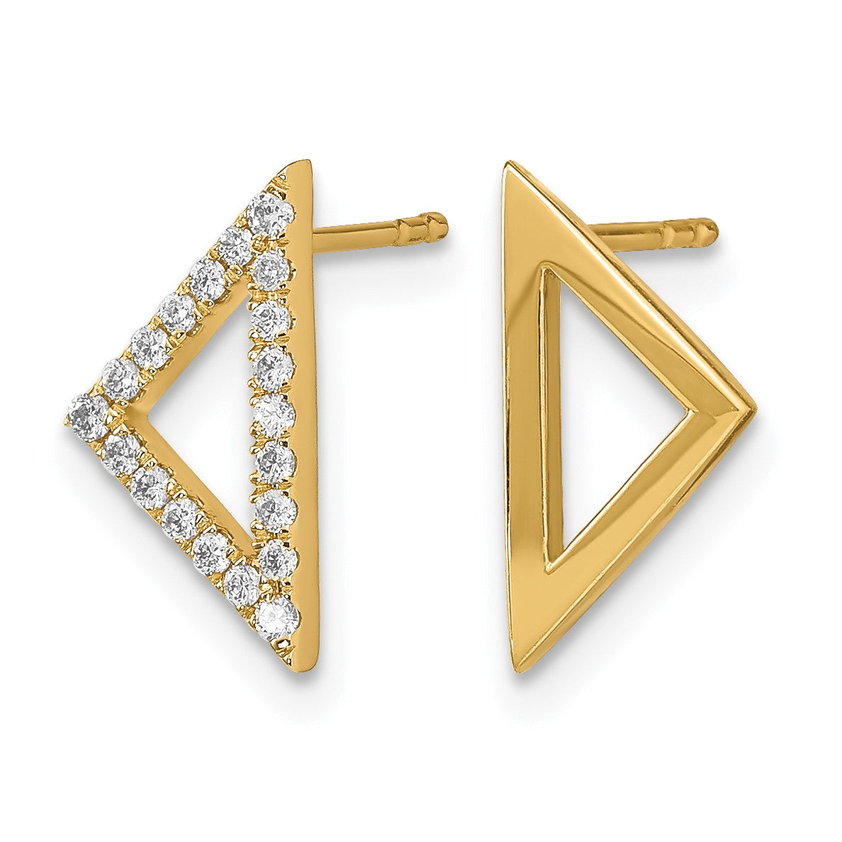 14K Gelbgold Ohrstecker, asymmetrisches Dreieck, poliert, mit echtem Diamant