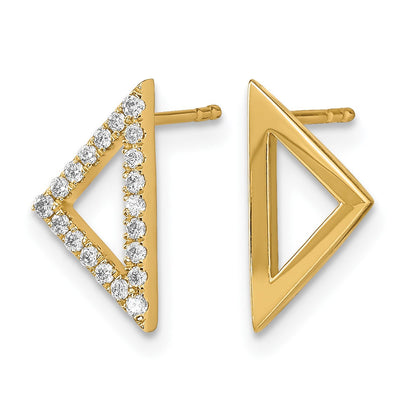 14K Gelbgold Ohrstecker, asymmetrisches Dreieck, poliert, mit echtem Diamant