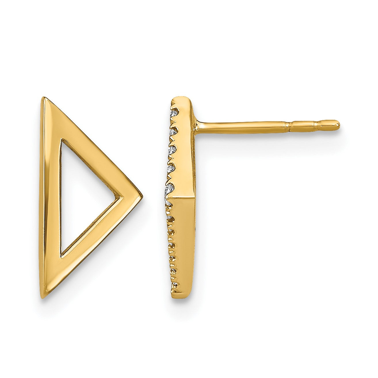 14K Gelbgold Ohrstecker, asymmetrisches Dreieck, poliert, mit echtem Diamant