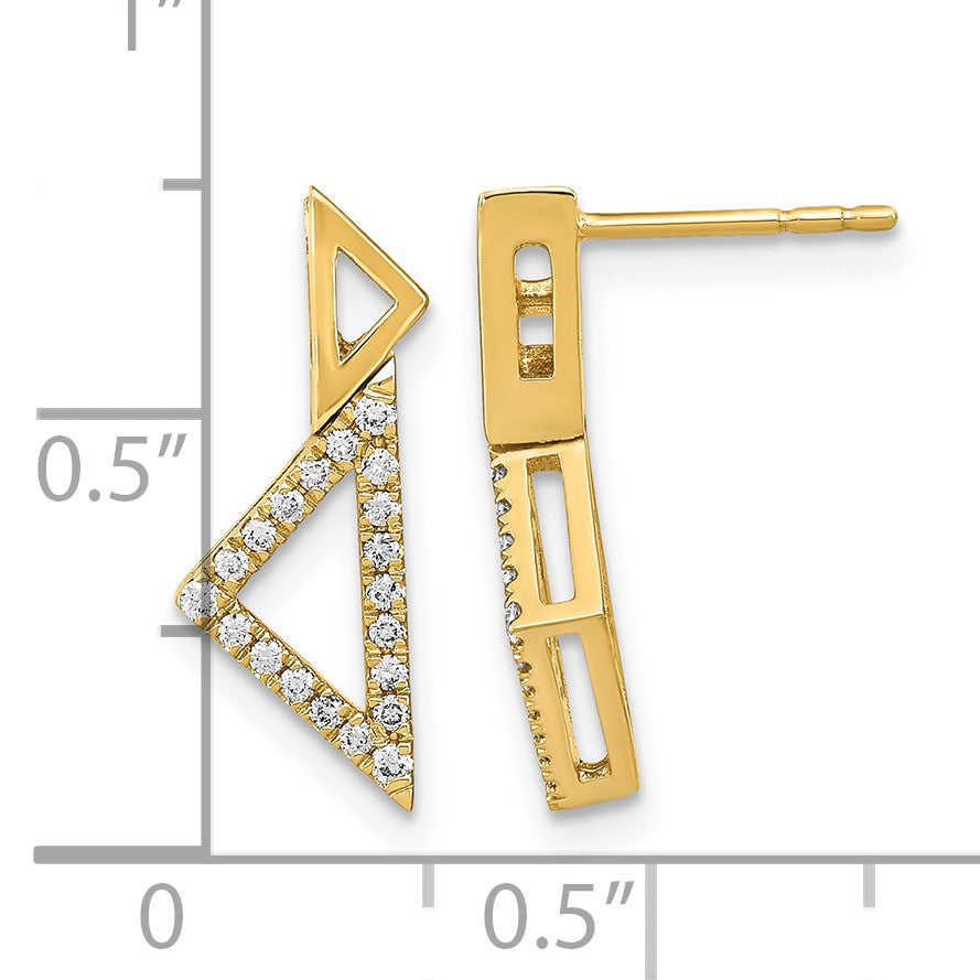 14K Gelbgold polierte Ohrstecker mit echten Diamanten, doppeltes gestapeltes Dreieck