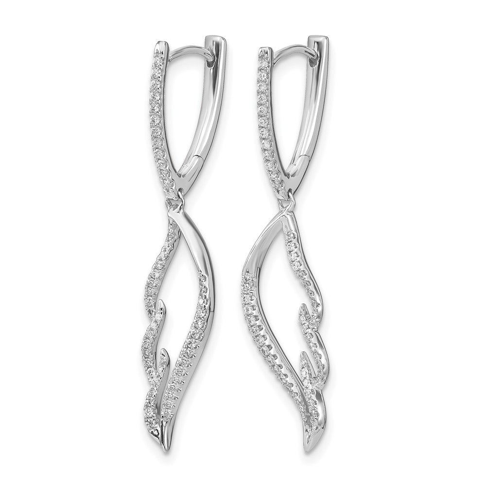 14K Weißgold Creolen-Ohrhänger mit echten Diamanten und Flügel-Design und Klappscharnier