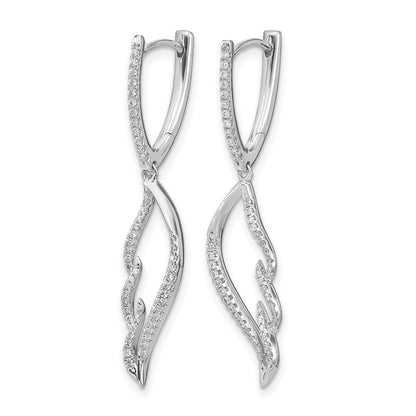 14K Weißgold Creolen-Ohrhänger mit echten Diamanten und Flügel-Design und Klappscharnier