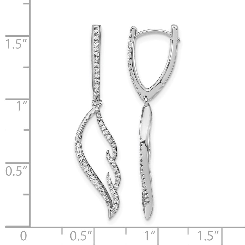 14K Weißgold Creolen-Ohrhänger mit echten Diamanten und Flügel-Design und Klappscharnier