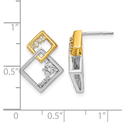 14K Gelbgold Zweifarbige Polierte Doppel-Quadrat Echte Diamant-Ohrstecker
