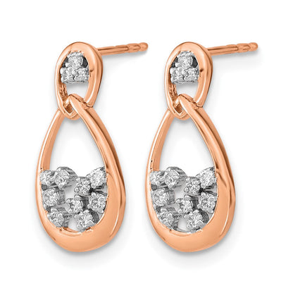 14K Roségold polierte echte Diamant-Doppel-Tropfen-Ohrstecker