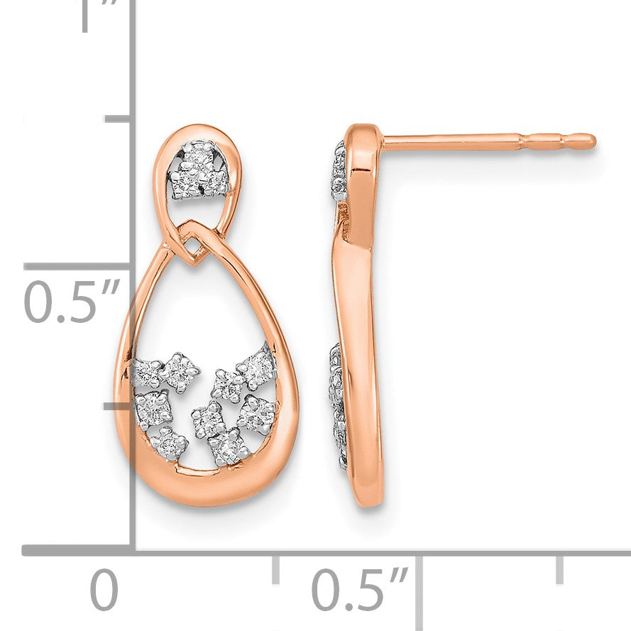 14K Roségold polierte echte Diamant-Doppel-Tropfen-Ohrstecker