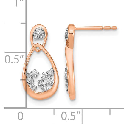 14K Roségold polierte echte Diamant-Doppel-Tropfen-Ohrstecker